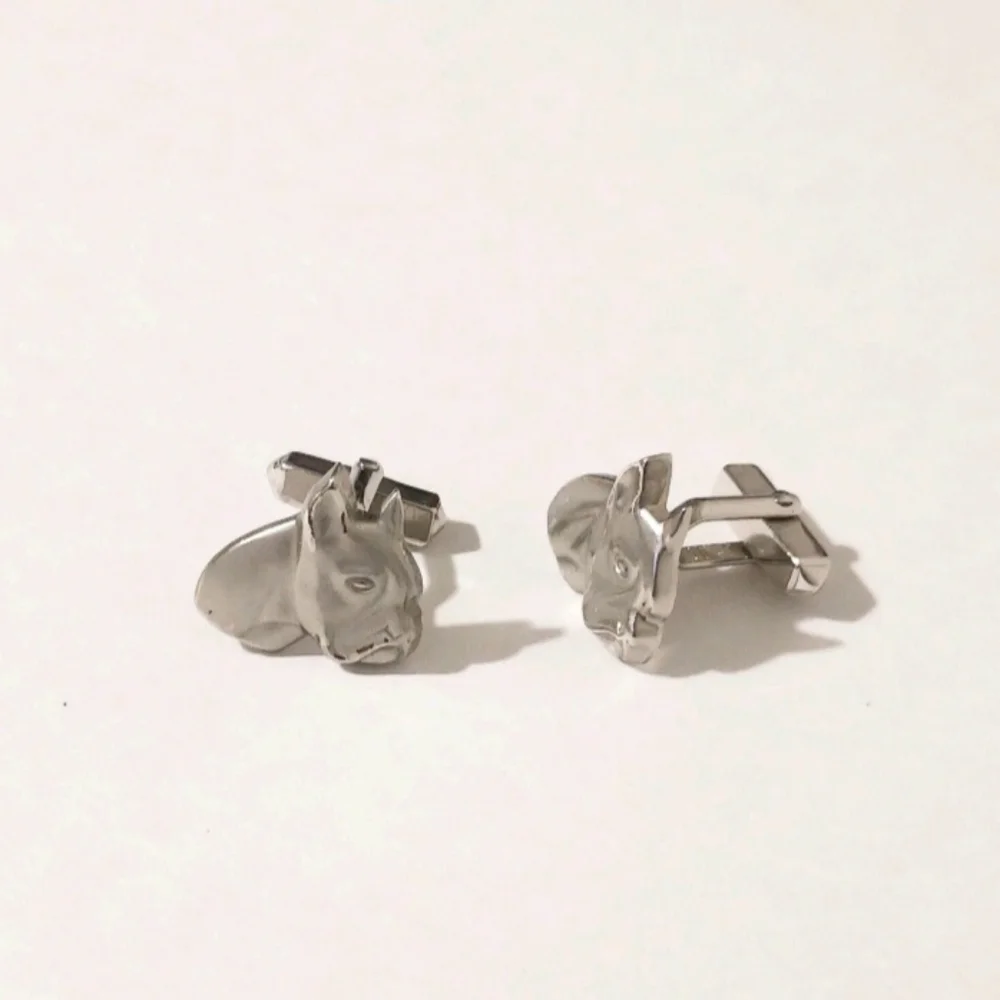 VTG Swank Boxer Dog Cufflinks Silver Tone MCM Groom Groomsmen Dog Dad Gift
